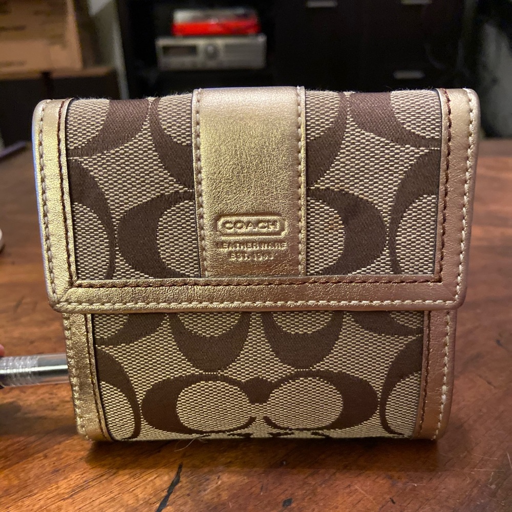 Coach Signature Canvas/Leather compact wallet